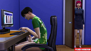 Japanese Catches Her StepSon Masturbating In Front Of The Computer And Then Helps Him Have Sex With Her For The First Time