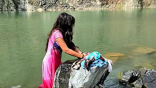 The girl of the village was washing clothes, then she went to her forcibly. his mms video lick